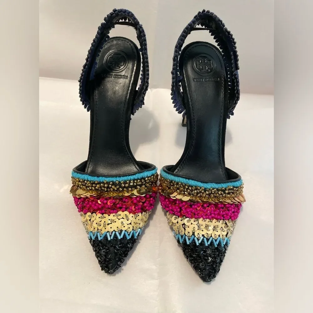 Limited Tory Burch Isle Slingback Pumps 6.5 4.25” Heel